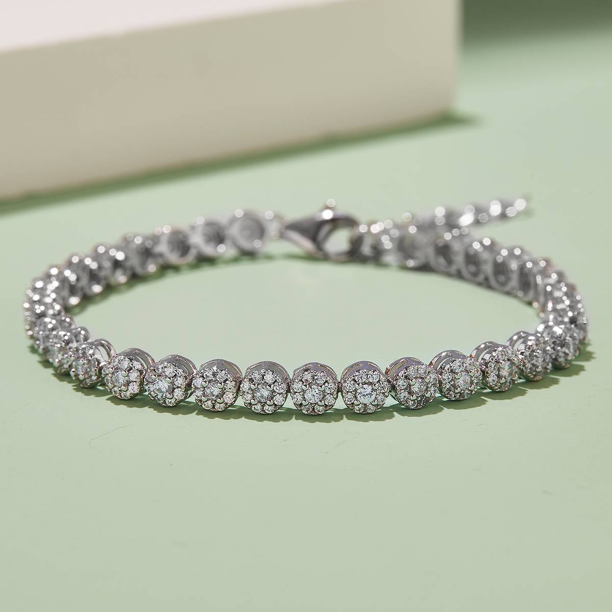 Classic round tennis bracelet S925 silver plated 18K white gold moissanite D-grade 3.5CT18CM
